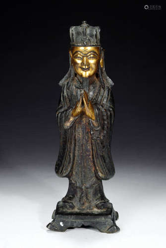 A GILT AND LACQUER BRONZE DAOIST STATUE