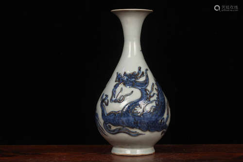 YUAN DYNASTY--BLUE WHITE ENGRAVING DRAGON VASE