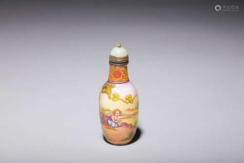 CLOISONNE ENAMELED 'WESTERNERS' SNUFF BOTTLE