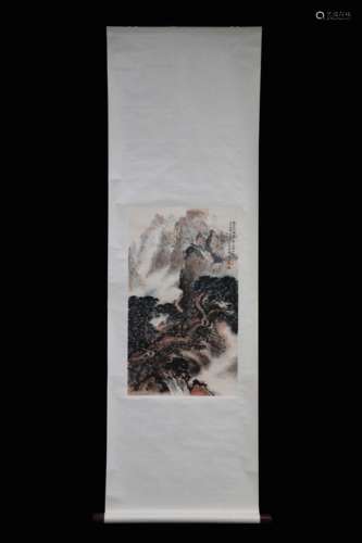 LI XIONGCAI: INK AND COLOR ON PAPER PAINTING 'LANDSCAPE SCENERY'