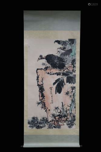 PAN TIANSHOU: INK AND COLOR ON PAPER PAINTING 'EAGLES'