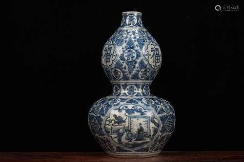 MING DYNASTY JIAOJING PERIOD--BLUE WHITE GOURD VASE