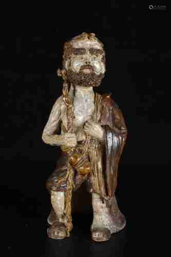 A CHINESE SHIWAN KILN BODHIDHARMA STATUE, QING DYNASTY