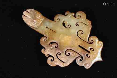 A CHINESE HETIAN JADE HOOK DESIGNED WITH DRAGON