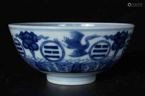 A CHINESE BLUE AND WHITE PORCELAIN BOWL, QING DYNASTY
