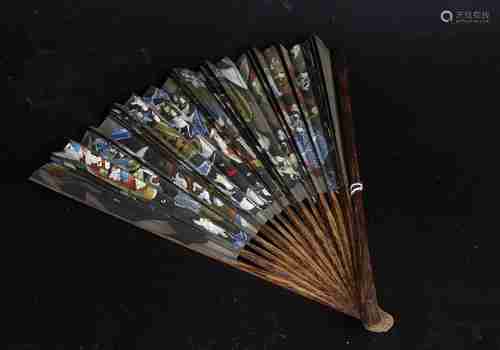 A CHINESE MOTTLED BAMBOO FOLDING FAN, QING DYNASTY