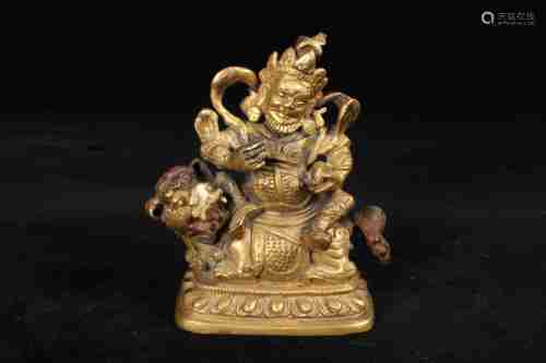 A CHINESE GILT BRONZE JAMBHALA STATUE IN THE 18TH CENTURY