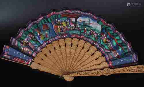 A CHINESE SANDALWOOD FOLDING FAN, QING DYNASTY