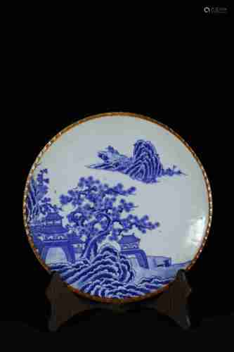 A CHINESE BLUE AND WHITE PLATE