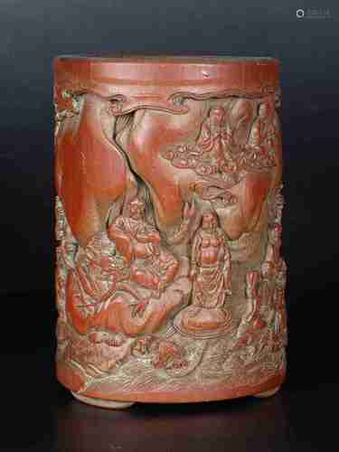 A CHINESE CARVED BAMBOO BRUSH POT, QING DYNASTY