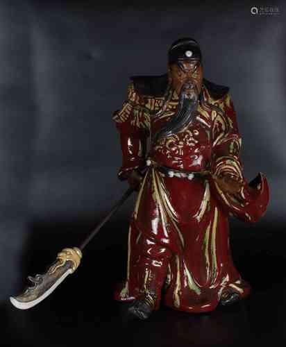 A CHINESE SHIWAN KILN GUAN YU STATUE