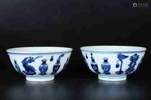 A PAIR OF CHINESE BLUE AND WHITE PORCELAIN BOWLS, GUANGXU PERIOD