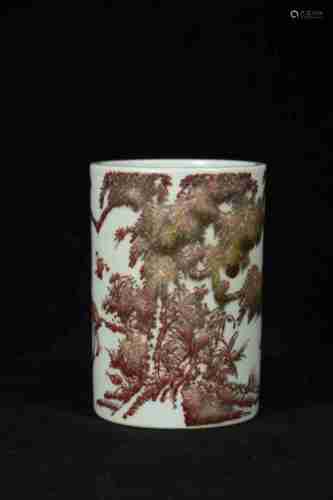 A CHINESE UNDERGLAZE RED BRUSH POT, KANGXI PERIOD