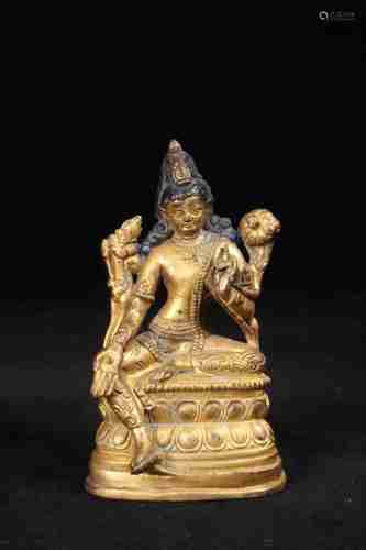 A CHINESE GILT BRONZE GREEN TARA STATUE IN THE 18TH CENTURY