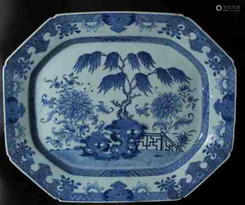 A CHINESE BLUE AND WHITE PORCELAIN OCTAGONAL PLATE, QIANLONG PERIOD