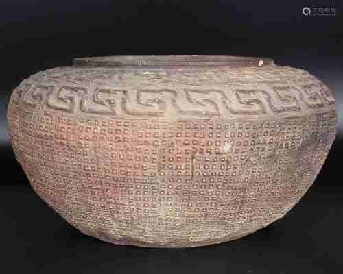 A CHINESE POTTERY POT WITH TAOTIE PATTERN, THE WARRING STATES PERIOD