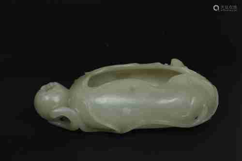 A CHINESE HETIAN JADE LOTUS-SHAPED BRUSH WASHER, QING DYNASTY