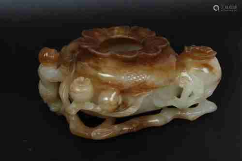 A CHINESE HETIAN JADE FLOWER-SHAPED BRUSH WASHER, QING DYNASTY