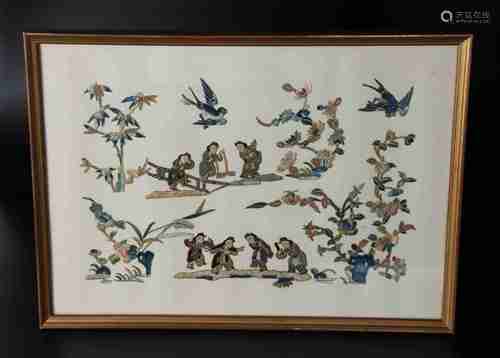 A CHINESE CANTONESE EMBROIDERY COLLAGE, QING DYNASTY