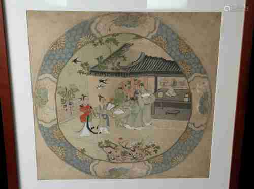 A CHINESE FABRIC PAINTING, QING DYNASTY