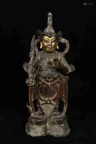 A CHINESE GILT BRONZE VEDA STATUE, MING DYNASTY