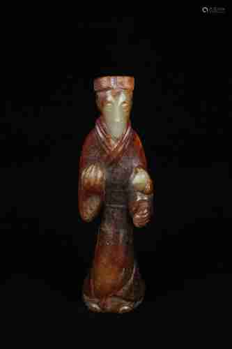 A CHINESE HETIAN JADE FEMALE FIGURE STATUE