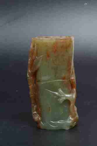 A CHINESE HETIAN JADE BAMBOO-SHAPED FLOWER RECEPTACLE, QING DYNASTY