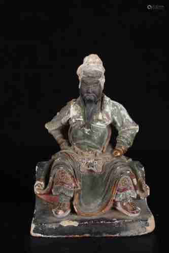 A CHINESE CARVED BRICK GUAN YU STATUE, QING DYNASTY