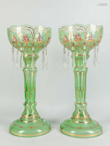 Pair Old Art Glass Vase