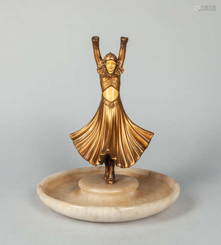 Art Deco Gilt Metal Sculpture On Marble