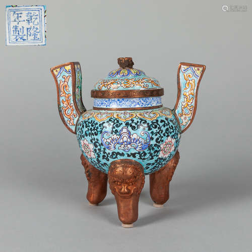 Chinese Old Enameled on Copper Incense Burner