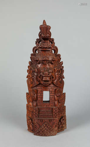 Carved South Asian Art Wood Figure with Signature