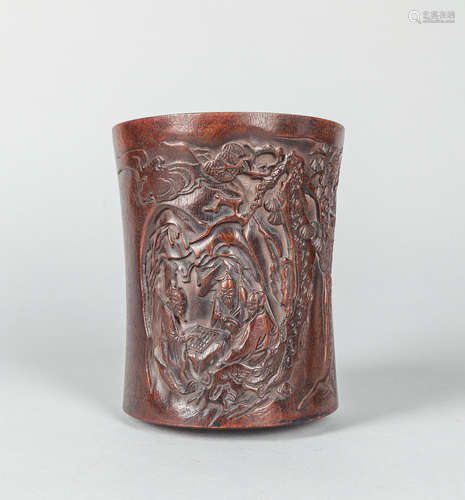 Collectible Chinese Carved Wood Brush Pot