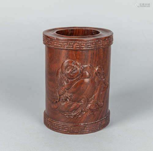 Chinese Carved Wood Brush Pot