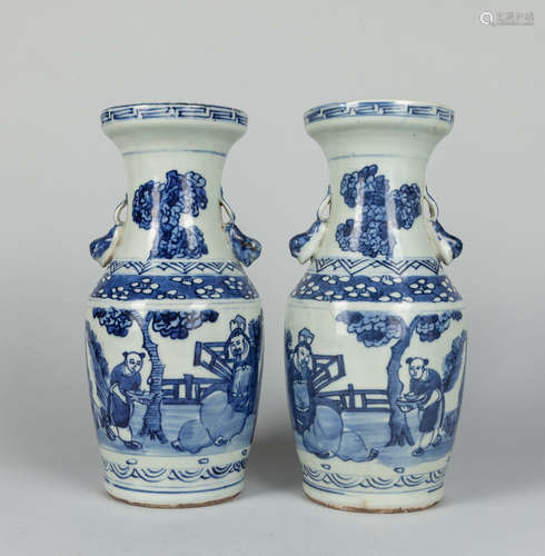 Pair of Chinese Blue & White Vases