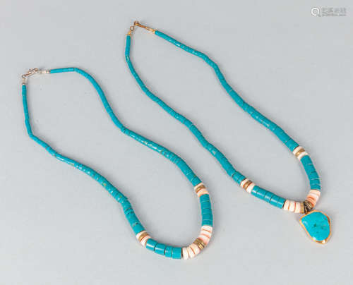 Set of Vintage  Turquoise Color & Shell Beads Necklaces