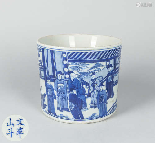 Large Chinese Export Blue White Porcelain Brush Pot