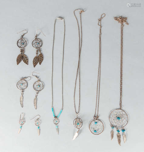 Group of Native American Type Dream Catcher Necklaces & Earrings