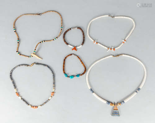 Group of Native American Type Shell Gem Stone Necklaces & Bracelet