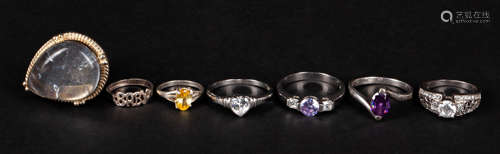 Set Marked 925 Silver & Gem Stone Rings