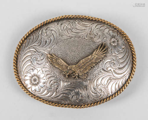 Navajo Belt Buckle Silver on Mixed Metal with Eagle