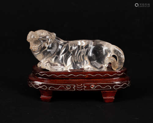 Chinese Old Rock Crystal Brush Stand of Tiger