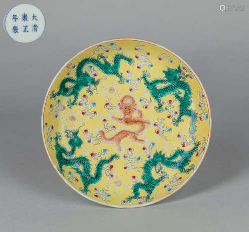 Chinese Famille Rose Porcelain Dragon Plate