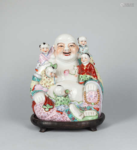 Large Chinese Export Famille Rose Porcelain Buddha