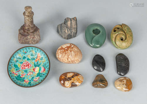 Set Asian Enameled & Stone Items