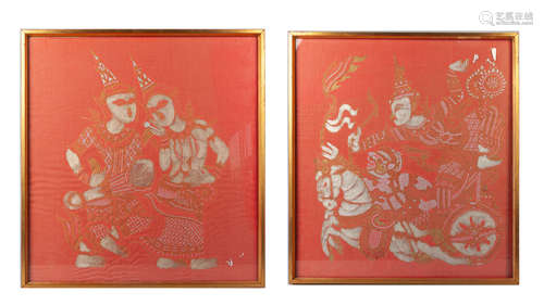 Pair of Thai Gold Color Paintings