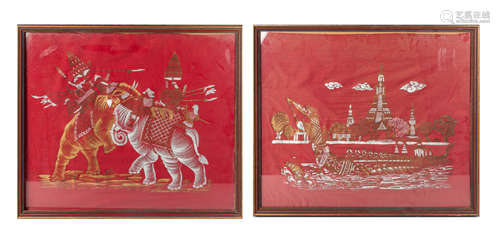 Pair of Thai Gold Color Paintings