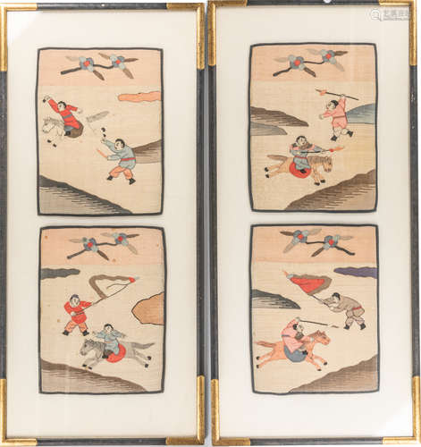 Pair of Chinese Antique Kasi Silk Painting