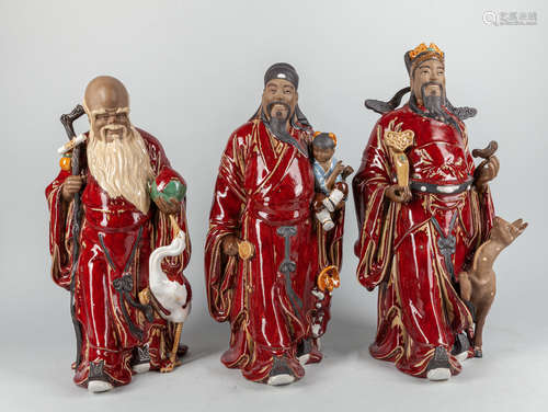 Set of Three Flambe Glazed Porcelain Figures