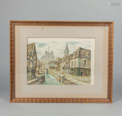 Vintage Lithograph of Old Town